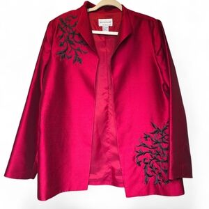 Victor Costa Ocassion 100% Silk Holiday Jacket Red And Black Women's Beaded